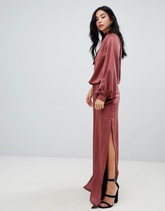 Атласный комбинезон на одно плечо с пышным рукавом на манжете ASOS DESIGN-Черный