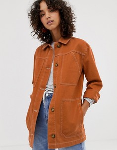 Хлопковая куртка с контрастными строчками ASOS DESIGN-Коричневый