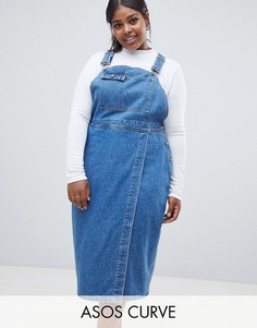 Синий джинсовый сарафан миди ASOS DESIGN Curve