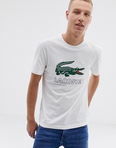 Белая футболка с принтом крокодила Lacoste-Белый