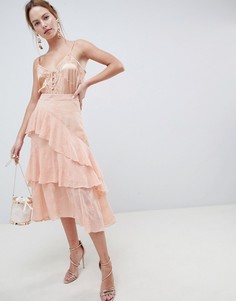 Асимметричная юбка миди с вышивкой ASOS DESIGN-Розовый