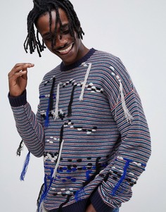 Трикотажный фактурный джемпер с кисточками и вышивкой ASOS DESIGN-Синий