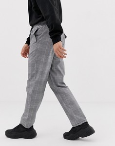Серые свободные брюки в клетку с поясом в стиле милитари ASOS DESIGN-Серый