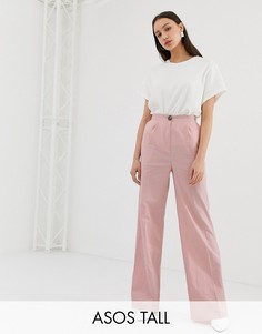 Широкие брюки из ткани на основе льна ASOS DESIGN Tall-Розовый