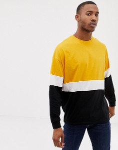 Желтый удлиненный oversize-лонгслив в в стиле колор блок ASOS DESIGN