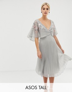 Платье миди с плиссированной юбкой и вышивкой ASOS DESIGN Tall-Мульти