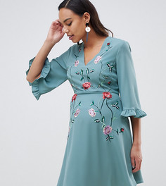 Платье мини с вышивкой и оборками на рукавах ASOS DESIGN Maternity-Мульти