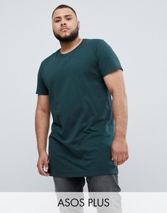 Супердлинная футболка цвета хаки с круглым вырезом ASOS DESIGN Plus-Зеленый