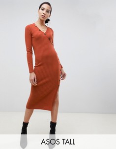 Платье в рубчик с пуговицами ASOS DESIGN Tall-Красный