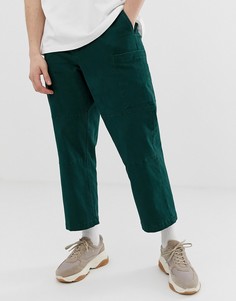 Темно-зеленые брюки карго из плотной саржи ASOS WHITE-Зеленый