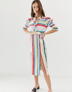 Платье миди в полоску с боковыми разрезами Vero Moda-Мульти