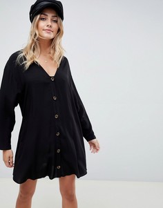 Платье мини на пуговицах с длинными рукавами ASOS DESIGN-Черный