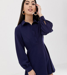 Платье-рубашка мини с покрытыми тканью пуговицами ASOS DESIGN Petite-Темно-синий