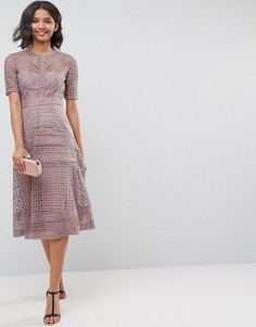 Кружевное премиум-платье миди ASOS DESIGN-Коричневый