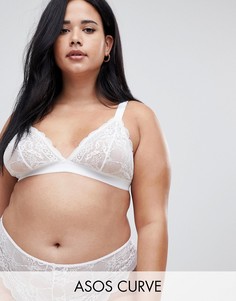 Кружевной бюстгальтер с треугольными чашечками ASOS DESIGN Curve Ella-Белый