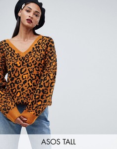 Джемпер с V-образным вырезом и звериным узором ASOS DESIGN Tall-Мульти