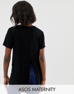 Черная футболка с разрезом сзади ASOS DESIGN-Черный
