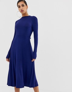 Приталенное платье миди в рубчик с открытой спиной ASOS DESIGN-Темно-синий