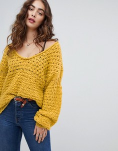 Джемпер крупной вязки Free People Crashing Waves-Желтый