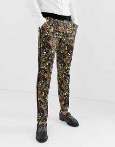 Сатиновые зауженные брюки с принтом в стиле барокко ASOS EDITION-Черный