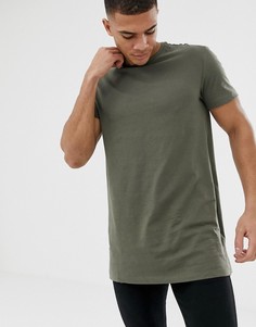 Удлиненная футболка цвета хаки New Look-Зеленый