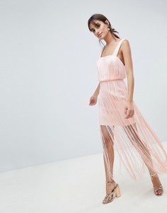 Платье миди с бахромой ASOS DESIGN-Розовый