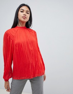 Блузка с длинными рукавами, плиссировкой и завязкой на спине ASOS DESIGN-Красный