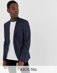 Темно-синий блейзер скинни в полоску ASOS DESIGN Tall