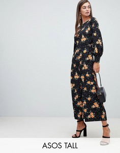Чайный комбинезон в горошек с цветочным принтом и квадратным вырезом ASOS DESIGN Tall-Мульти