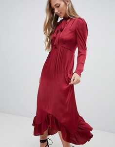 Платье миди с глубоким вырезом бордового цвета Forever New-Красный