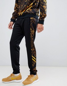 Джоггеры скинни с желтым принтом в стиле барокко по бокам Versace Jeans-Черный