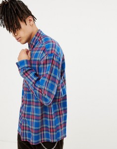 Синяя oversize-рубашка в клетку на кнопках ASOS DESIGN-Синий