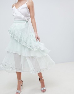 Асимметричная юбка миди с оборками и отделкой ASOS DESIGN-Зеленый