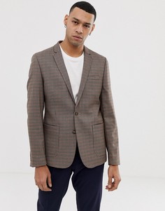 Коричневый приталенный блейзер в клетку ASOS DESIGN