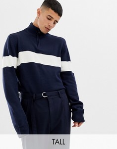 Джемпер с полоской на груди и молнией Another Influence TALL-Темно-синий