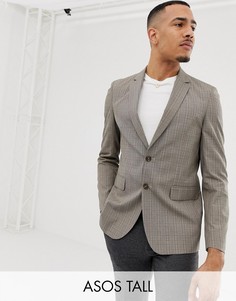 Повседневный блейзер в клетку светло-коричневого цвета ASOS DESIGN Tall-Светло-коричневый