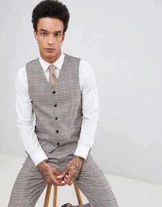 Приталенный жилет в клетку с добавлением шерсти Gianni Feraud Heritage-Коричневый