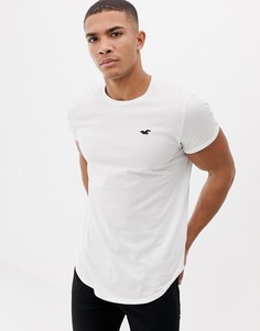 Однотонная белая облегающая футболка с логотипом и закругленным краем Hollister-Белый