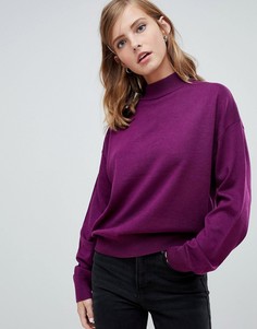 Свободный джемпер с высоким воротником и пышными рукавами на манжетах ASOS DESIGN-Фиолетовый
