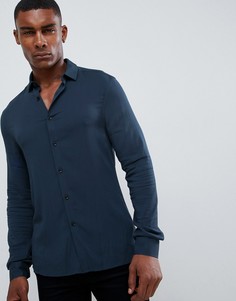 Темно-синяя облегающая рубашка ASOS DESIGN-Темно-синий