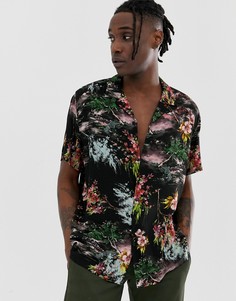 Черная свободная рубашка с цветочным принтом ASOS DESIGN-Черный