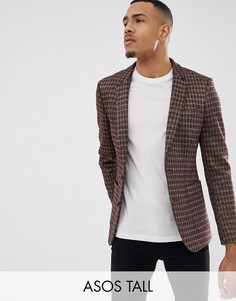 Красно-серый приталенный блейзер в клетку ASOS DESIGN