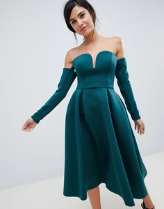 Платье миди для выпускного с длинными рукавами ASOS DESIGN-Зеленый