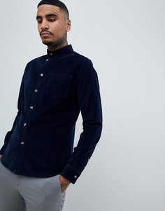 Темно-синяя рубашка узкого кроя из эластичного вельвета ASOS DESIGN-Темно-синий