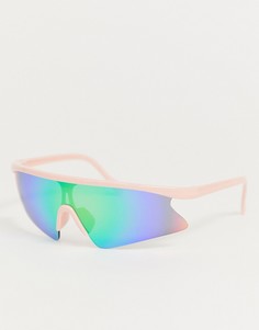 Солнцезащитные очки-маска в розовой полуоправе с голубыми стеклами ASOS DESIGN-Розовый