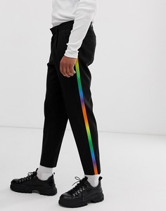 Черные укороченные брюки с яркой отделкой омбре ASOS DESIGN-Черный