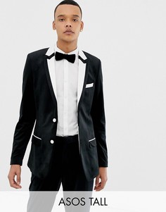 Черный приталенный пиджак-смокинг с белой отделкой ASOS DESIGN Tall