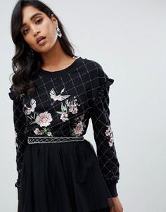 Черный трикотажный джемпер с вышивкой Frock And Frill