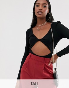 Боди с длинными рукавами и драпировкой спереди Fashion Union Tall-Черный