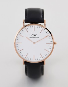 Часы цвета розового золота с кожаным ремешком Daniel Wellington 40 мм-Черный